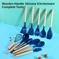 non stick pot wooden handle silicone kitchenware 12 piece set home kitchen utensils cooking spoon shovel kit