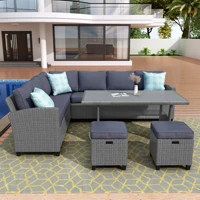 5 pcs outdoor conversation set patio furniture set all weather wicker sectional couch sofa dining table chair w ottomanpillow