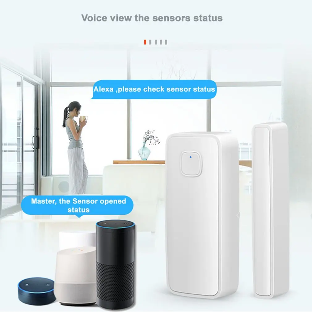 

Беспроводной умный WiFi датчик двери окна детектор в режиме реального времени сигнализация Совместимость с Alexa Assistant автоматическое обнаруже...