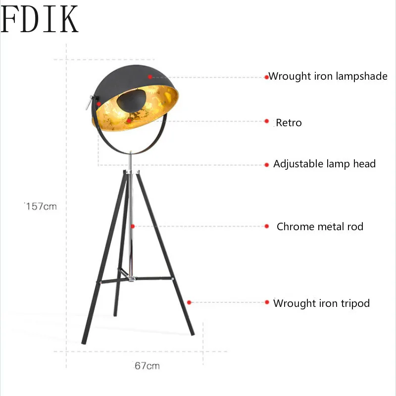 Modern LED American Tripod Floor Lamp Nordic Retro Industrial Vertical Lights for Living Room Bedroom Studio Luminaire Lighting | Лампы и