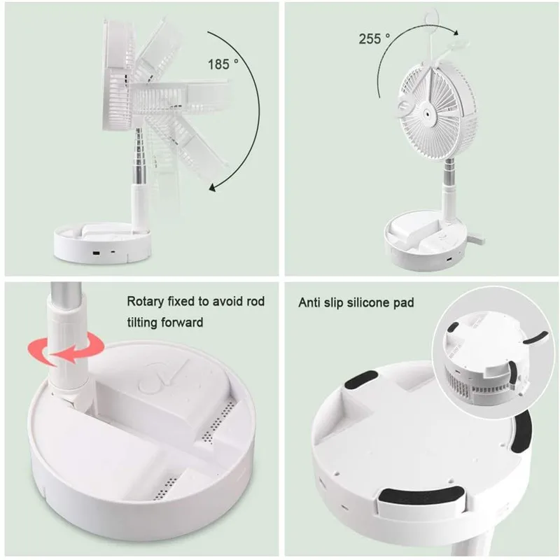 저렴한 가습기 스프레이 팬 접이식 텔레스코픽 팬 휴대용 흔들림 헤드 수직 팬 원격 제어 조명 USB 팬