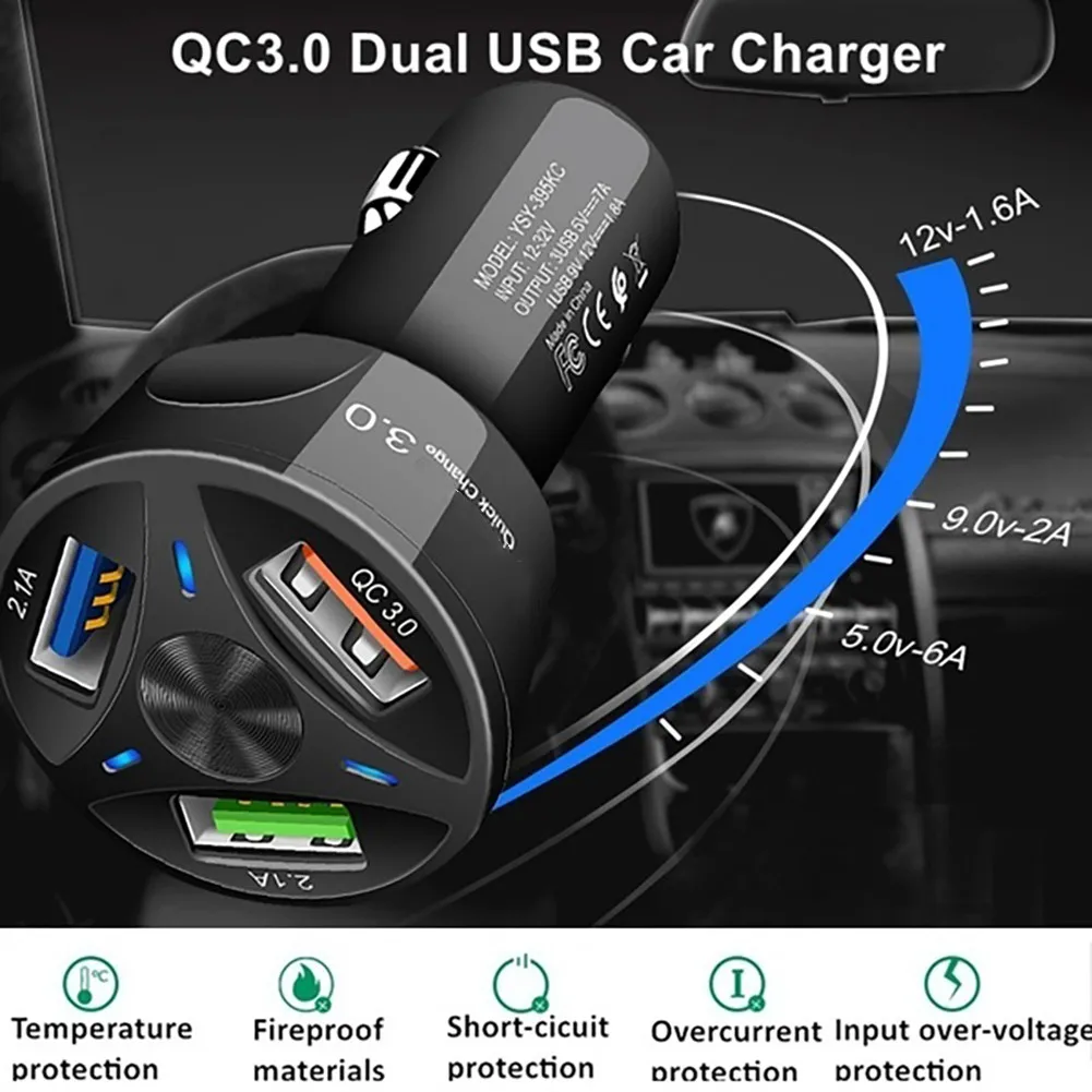 Двойной USB Quick Charge 3 0 Автомобильное зарядное устройство со светодиодным дисплеем