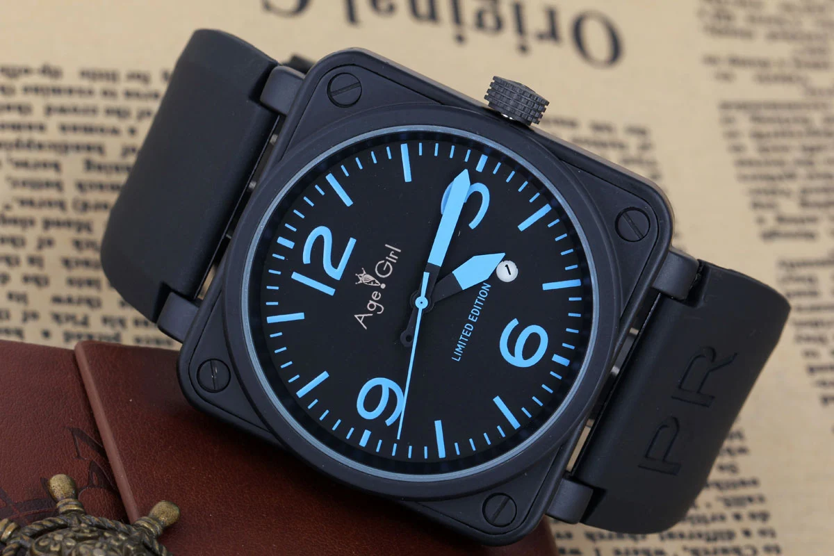 Роскошный Для мужчин Элитный бренд автоматические механические с автоподзаводом механические резиновый ремешок большой колокольчик 46 мм квадратный белый Дата BR01-92 часы - Цвет: 4