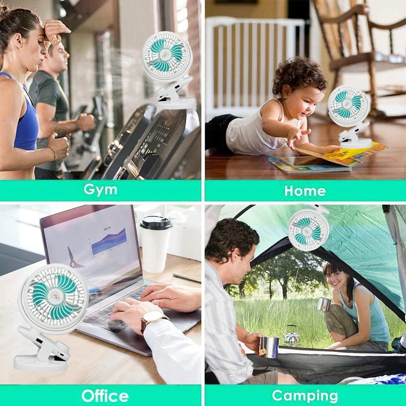 

7 in Clip on Stroller Fan,Portable Personal USB Rechargeable Battery Powered Table Desk Fan for Office Home Camp Outdoor