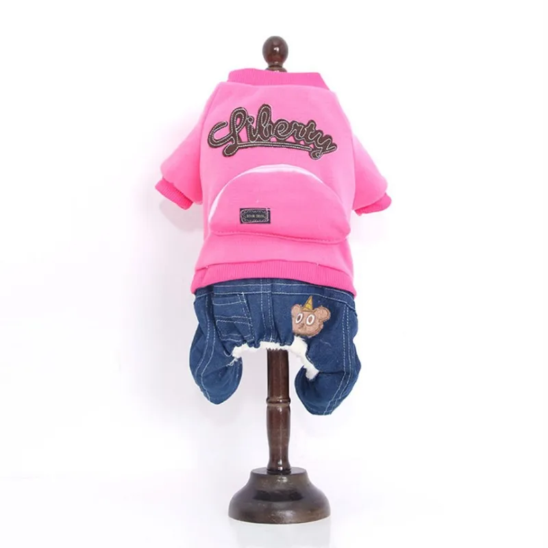 

Dog Clothes for Small and Medium-Sized Dogs,Autumn and Winter Denim Stitching Pet Clothes, Warm Four-Legged Quilted Cotton Cloth