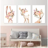 baby room wall art canvas pictures nursery prints flower rabbit canvas painting woodland animals poster nordic fox deer picture