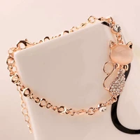 trendy charm lovely cat rose gold color chain crystal rhinestone bangle for women bracelet jewelry