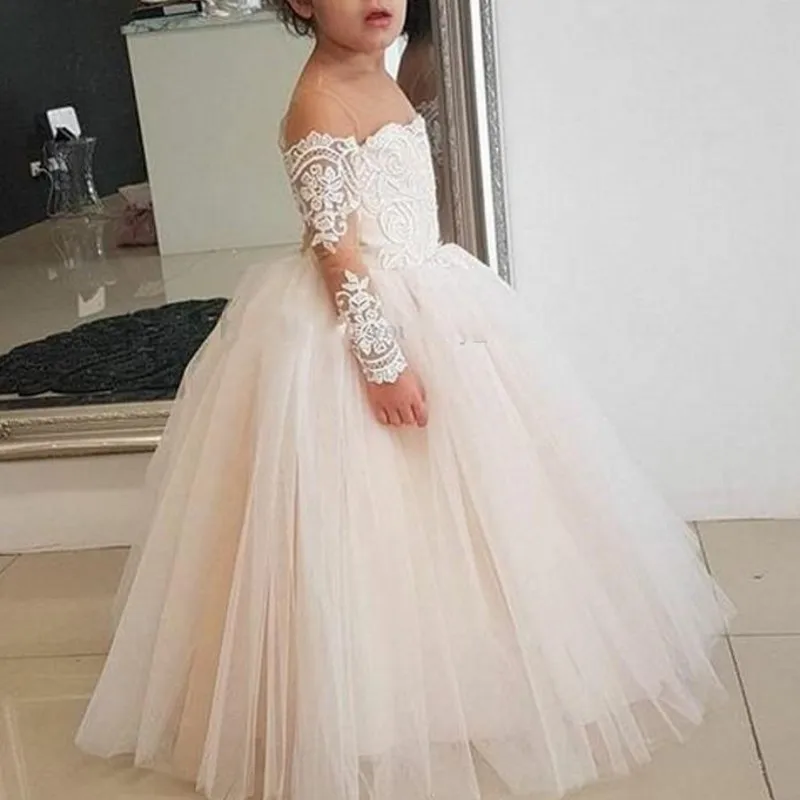 Свадебное платье для девочек тюль белый кружево аппликации Воротник Sheer Jewel с