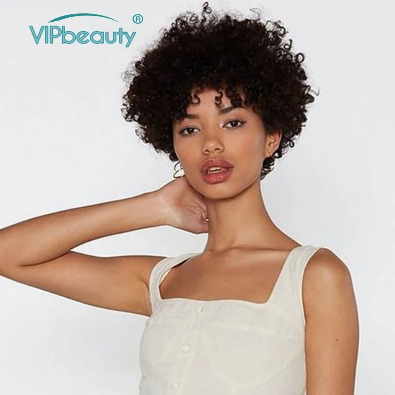 Афро кудрявые вьющиеся человеческие волосы парики для женщин Glueless Pixie Cut парик
