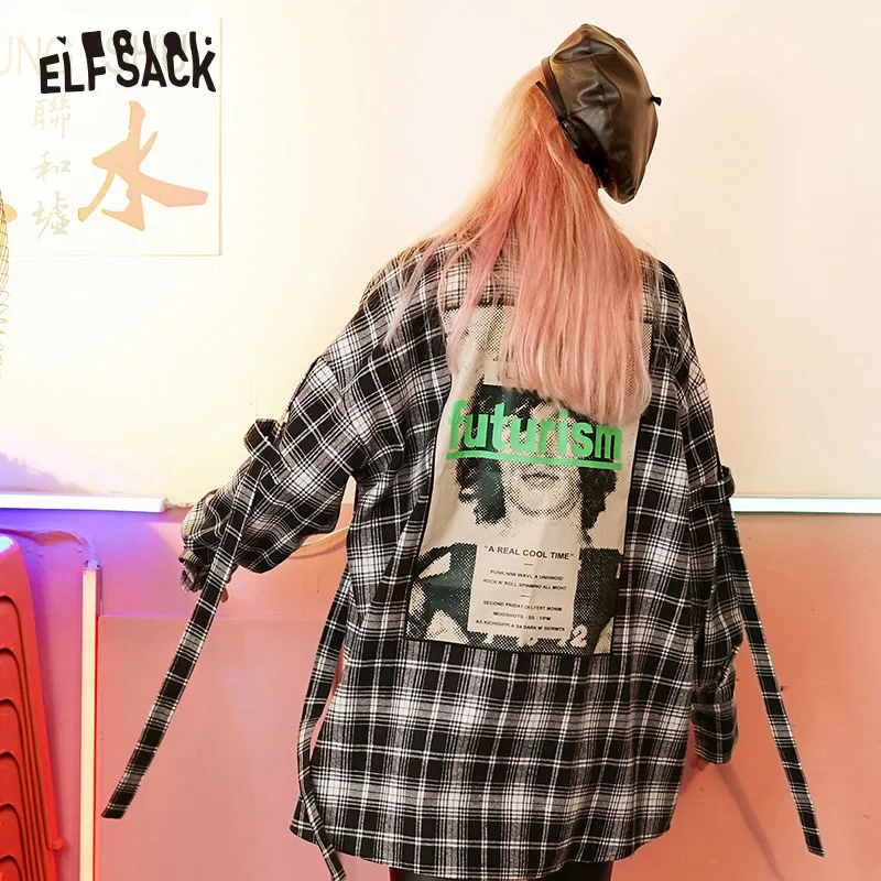 ELFSACK зеленая винтажная клетчатая женская рубашка осень 2019 модная Корейская