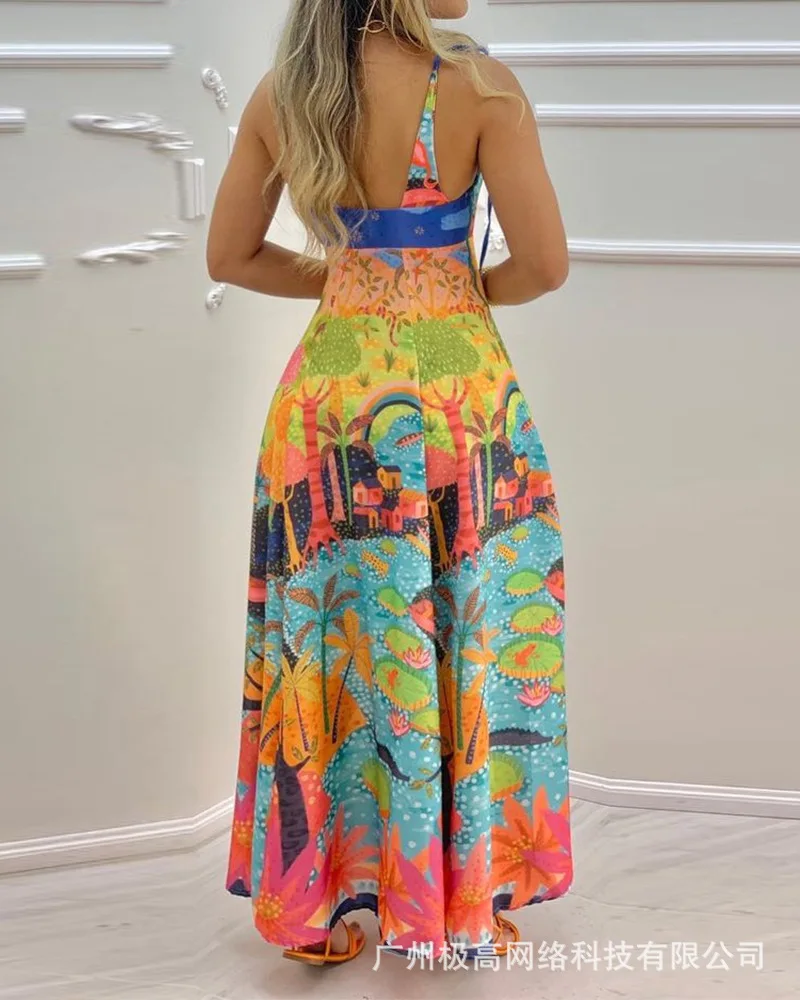 

Women's 2021 new summer print v-neck dress