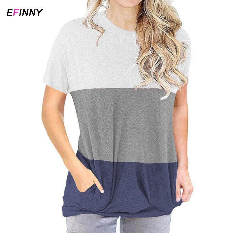 

Футболки для девочек летний топ Цвет одинаковая Свободная кофта с круглым вырезом и с коротким рукавом Футболка с карманом размера плюс