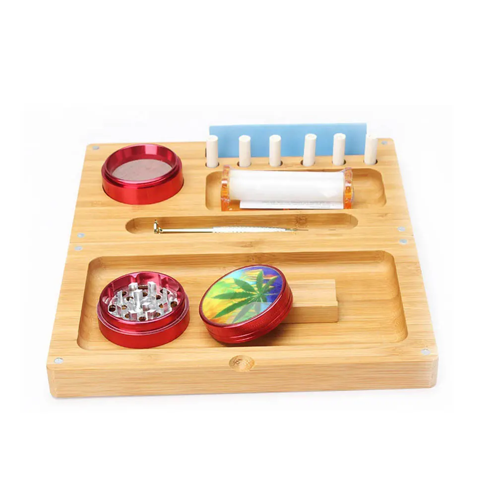 Dark Bamboo Back Flip Striped ​Wooden Rolling Tray Folding Magnetic Weed Trays Tobacco Herb Prerolled Cones Accessories | Дом и сад