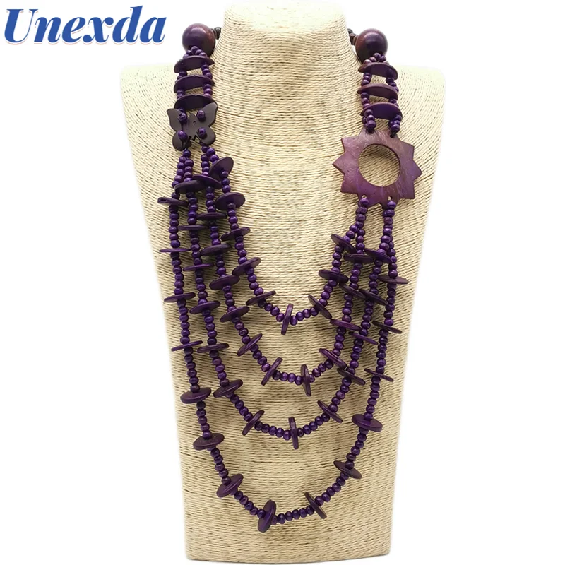 

Unexda Purple Personality Necklace For Women Designer Luxury Round Butterfly Wood Bead Necklace Bohemian Layered Long Necklaces