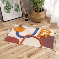 bohemian tassel carpets for living room decoration cotton linen large carpet area rug for bedroom geometric braided floor mat