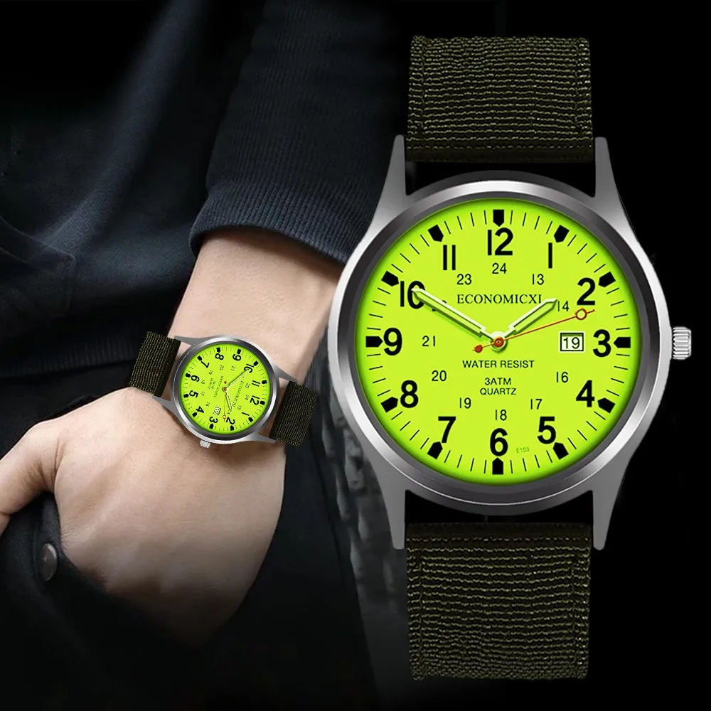 

Fashion Creative Geometric Round Nylon Men's Quartz Wristwatch With Calendar Function Vintage Casual Round Clock Montre homme
