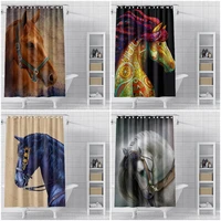 waterproof shower curtain with hooks horse printed bathroom curtains polyester cloth bath curtain for bathroom decoration