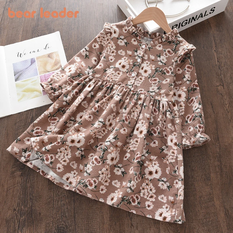 

Bear Leader Floral Full Sleeve Dresses For Girls 2022 New Fashion Kids Baby Casual Cotton Dress Children Sweet Vintage Vestidos