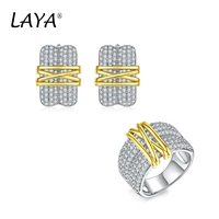925 sterling silver fashion retro light gold multi line high quality zirconia earrings ring set for womens party jewelry