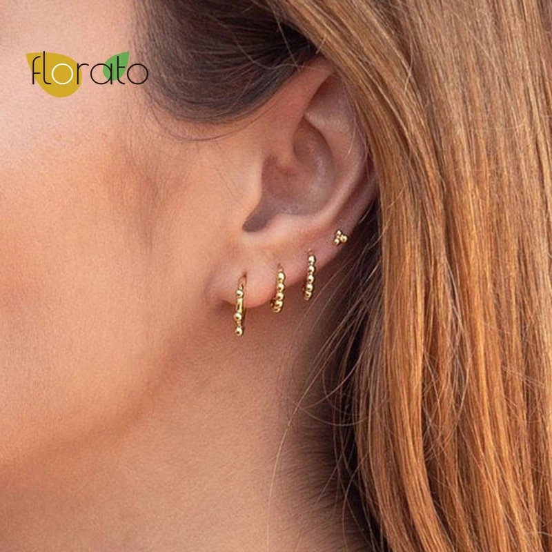 

Classic Small Round Beads Gold Hoop Earrings Punk Simple Circle Earring Women Jewelry 925 Sterling Silver Earrings Gifts