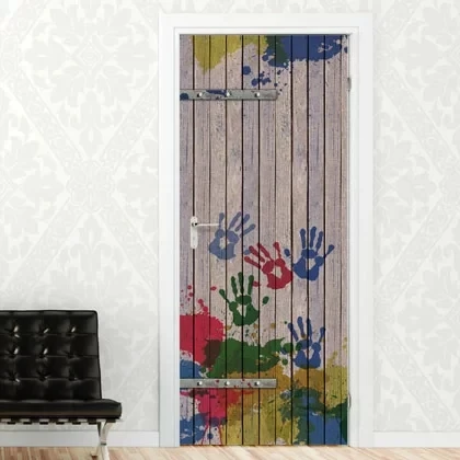 

Наклейка самоклеящаяся на дверь, с цветными отпечатками пальцев