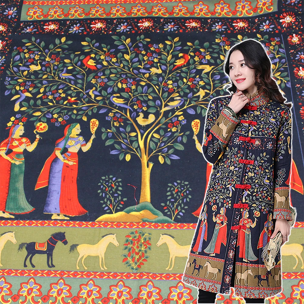 

145x75cm Ethnic Indian Style Cotton Linen Fabric DIY Sewing Material For Dress Coat Home Docer Cloth
