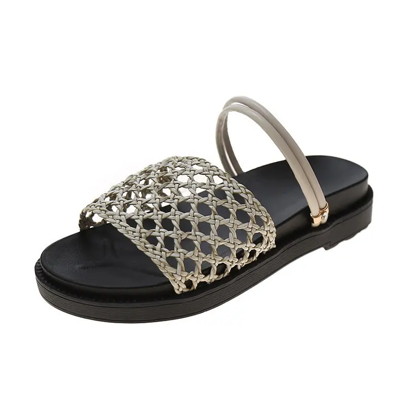 

Shoes Woman 2021 House Slippers Platform Fretwork Heels Luxury Slides Lady Pantofle Med Soft Summer Flat Designer Girl New Basic