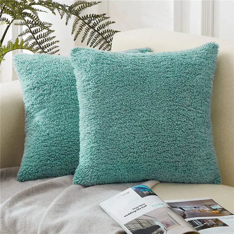 Teal-Set of 2 Topfinel мягкий пушистый чехол для подушки декоративные Чехлы для подушек роскошный квадратный с мехом теплый чехол для подушки для дивана-кровати автомобиля - Цвет: Teal-Set of 2
