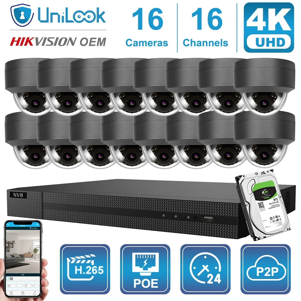 UnILook 16CH NVR 8/10/12/16 шт 4K 8MP POE IP камера комплект система безопасности аудио ночное