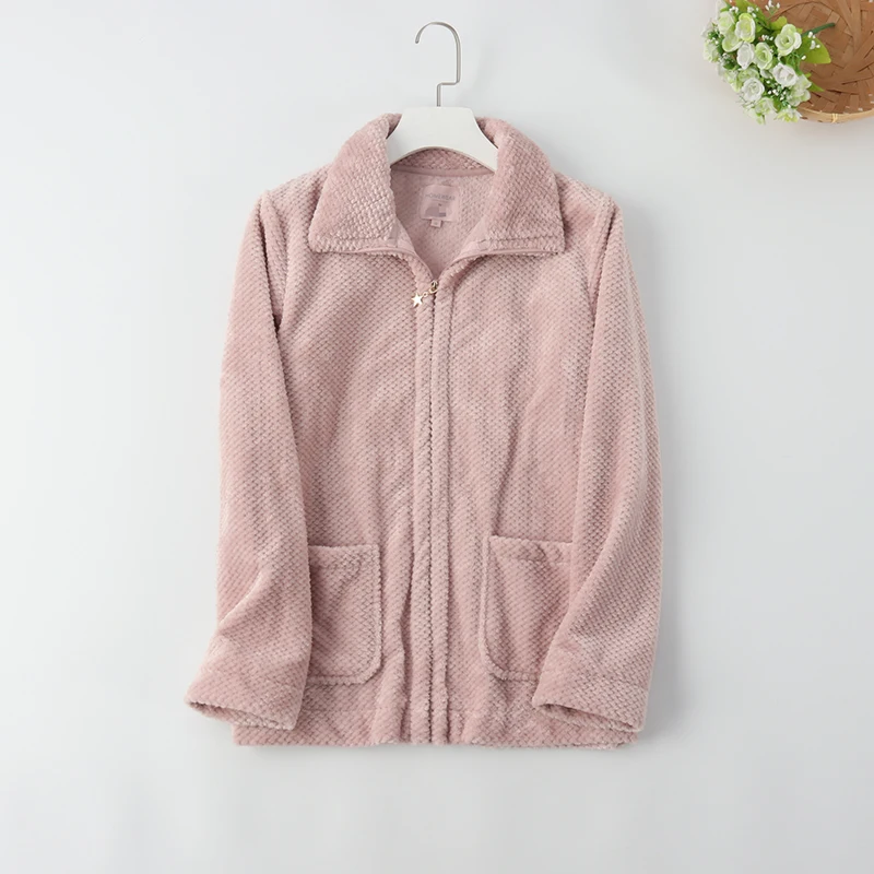 

Ladies' Pajama tops Coral velvet Honeycomb mesh cardigan zipper nightgown