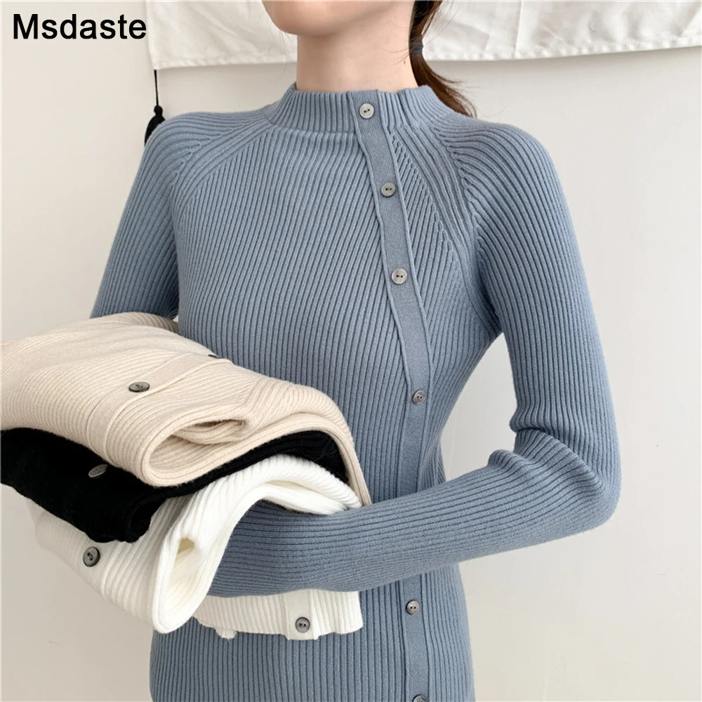 

Thicken Women Sweater Single Breasted Button Knitted Autumn Winter Wear 2019 Female Top Ladies Sweaters Slim Christmas Sweater