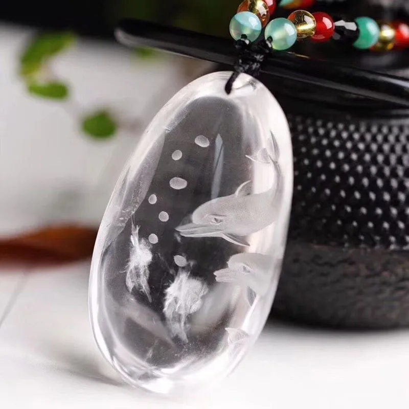 Белая Подвеска из натурального кристалла подвеска в виде дельфина ручной работы