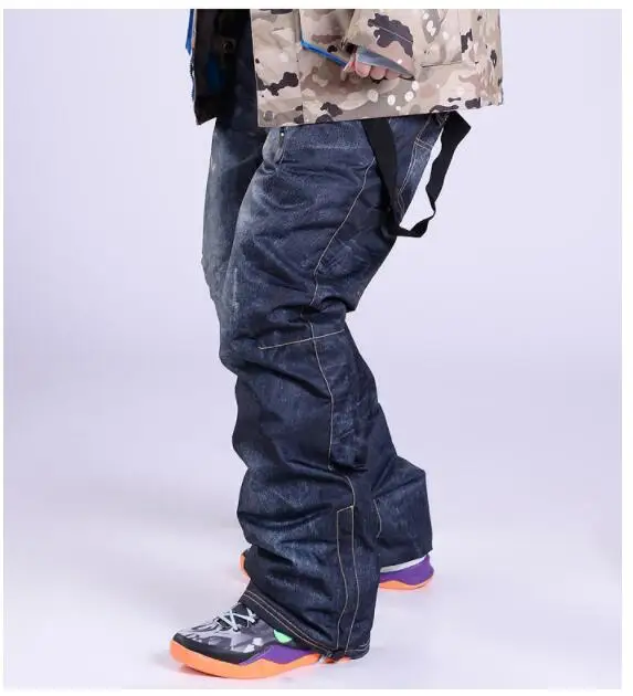 2021 Men Jeans Snowboard Pants Suspenders Ski Pants Men's Skate Snow Board Waterproof Windproof Thermal Skiing Pants