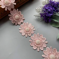 91cm pink 3d pearl beaded sun flower embroidered lace trim ribbon floral applique patches dress fabric sewing craft vintage 5cm