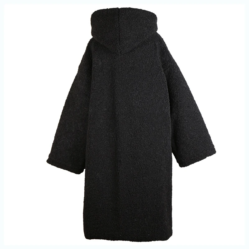 

Fit Lambswool Loose Big Size Thick Jacket New Hooded Long Sleeve Women Coat Fashion Tide Autumn Winter 2021 1DD0971