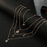 women temperament vintage alloy shell inlaid with rhinestones and stars necklaces new design necklace jewelry gift