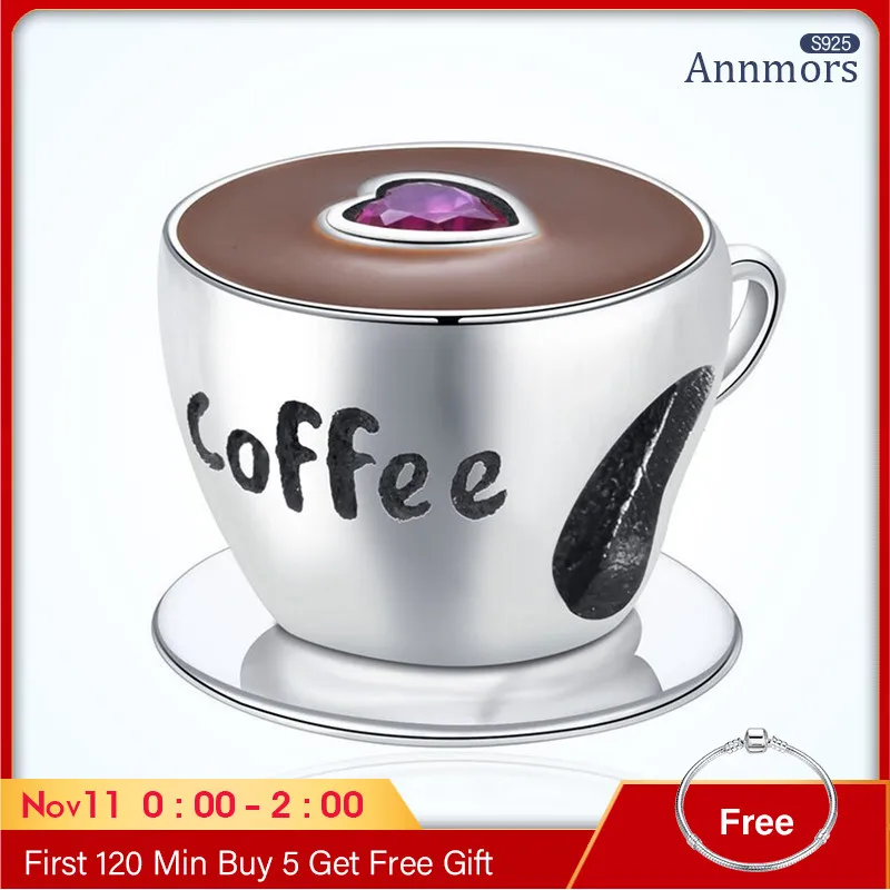 

Coffee Cup with Purple Love Fits Pandora Bracelet Original Charms Pendant Cup Woman 925 Sterling Silver Jewelry Bracelet Charms