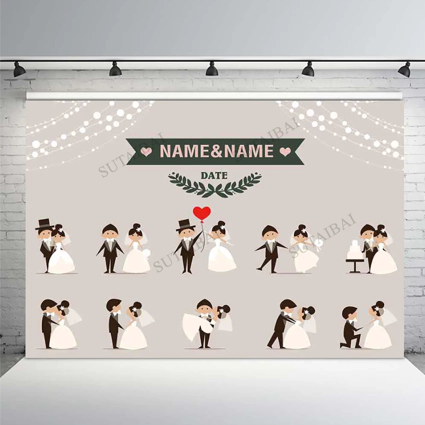 

Wedding Couples Bride Bridegroom Photophone Photographic Custom Photozone Decoration Photocall Background Photobooth Banner