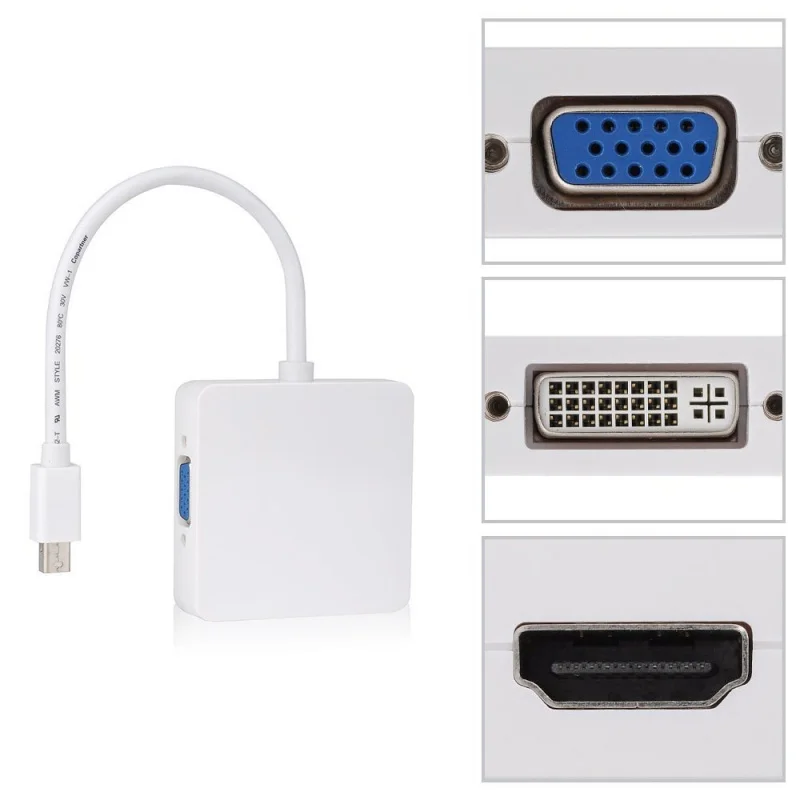 Mini Display Port Thunderbolt HDMI / DVI VGA 3 в 1 Mac Pro адаптер для преобразования кабеля Apple MacBook