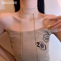 xialuoke fashion shine rhinestones choker necklaces for women smoked pull tassel crystal necklace neck jewelry accessories gifts