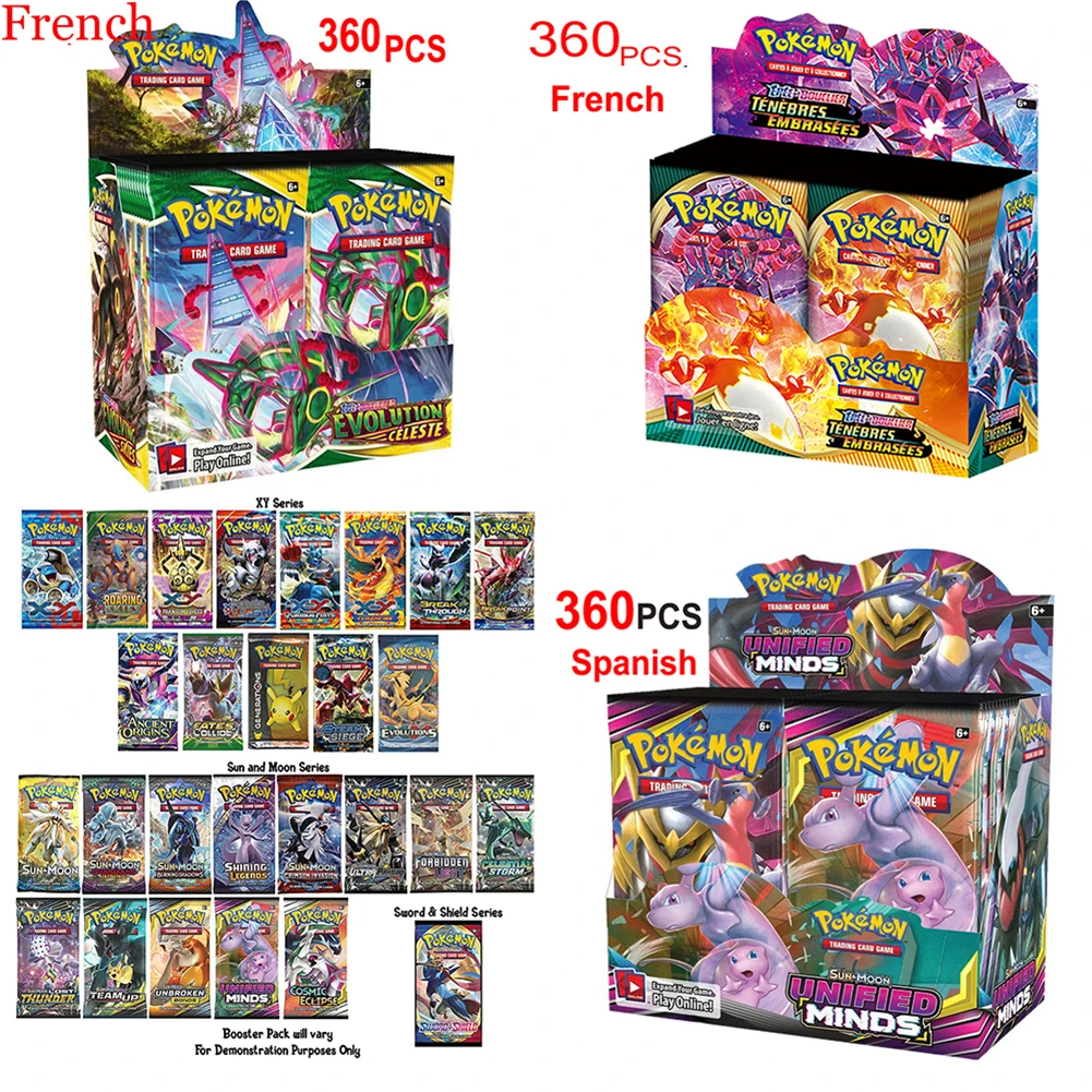 

360 шт. французские карты покемона, 360 шт., Покемон из аниме TCG: меч и щит, бустер с темным абажуром, торговая карточка, игра, игрушка
