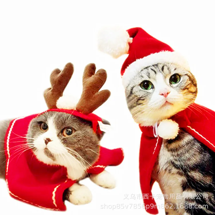 

Cross-border new pet clothes dog cat Christmas dress up elk hairdry hats scarf cat dog autumn and winter costume