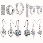 Женские маленькие серьги-кольца цветок, из стерлингового серебра 925 пробы, с натуральным кристаллом