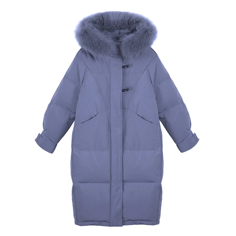 

women fox fur collar buckle down jacket long female winter 2020 new thicken down jacket women long winter coats women down coats