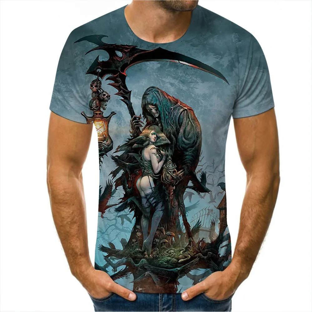 

2021 Summer Skull T-shirt Men 3D Horror T-shirt Summer Fashion Top O-Neck Shirt Streetwear XL