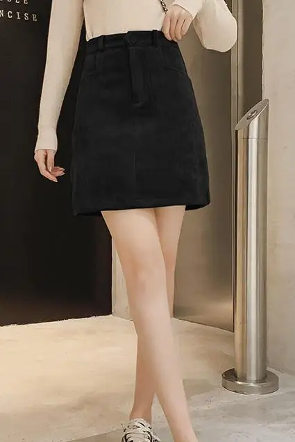 

2021 Skirts Women Retro High Waist Student Elegant Corduroy Newly BF Style Solid Autumn Chic Ladies All-match Soft Warm Fashion
