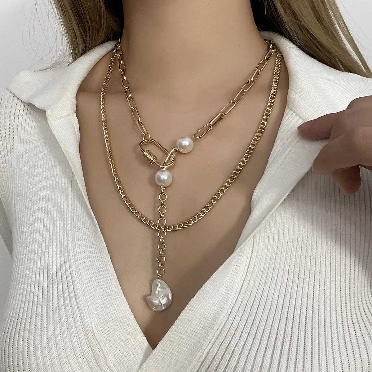 Женское винтажное ожерелье AENSOA многослойное золотого цвета в стиле панк длинная