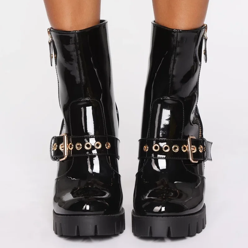 Новинка 2020 года Сезон весна осень Женская обувь Черные ботинки на высоком