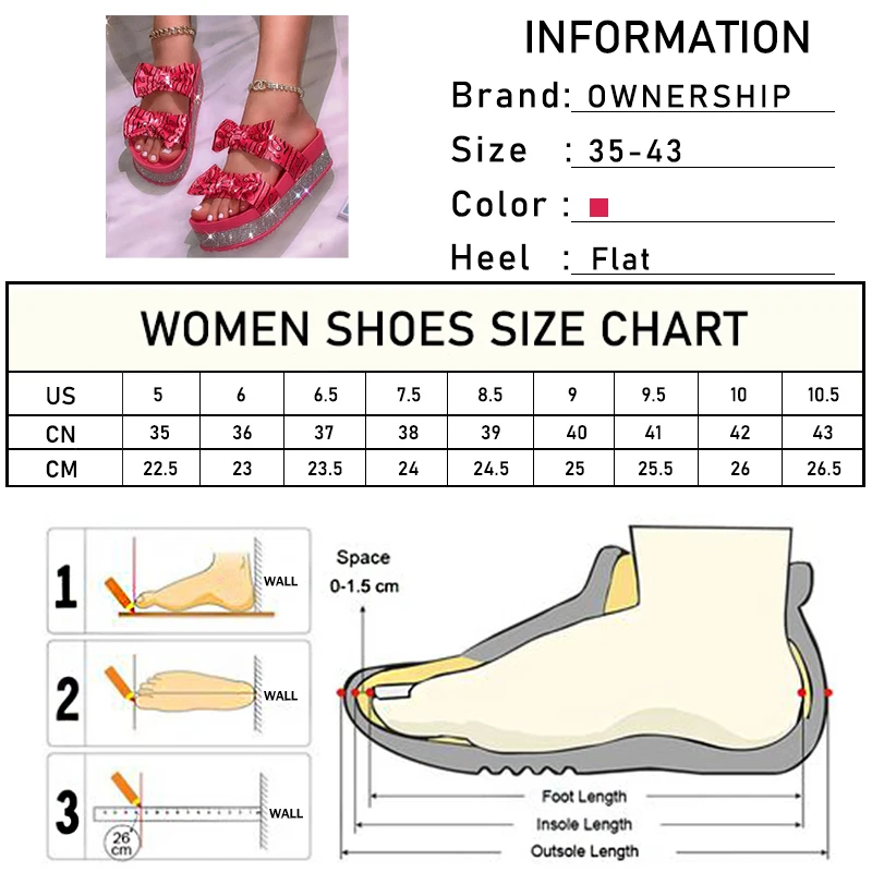 

Women Platform Crystal Bowtie Slippers Woman 2021 Summer Print Slide Ladies Casual Footwear Female Comfort Beach Shoes Plus Size