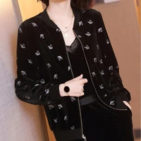 new 5xl black casual gold velvet basic coat womens spring autumn korean bomber zipper baseball uniform loose jacket